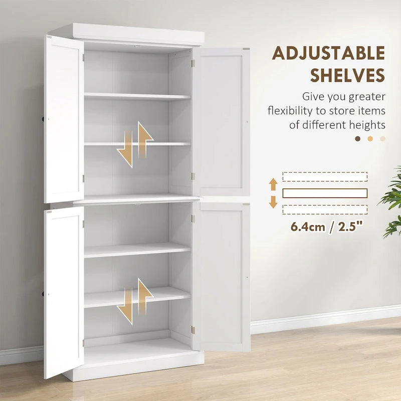 Freestanding Tall Kitchen Pantry Cabinet 4 Doors Adjustable Shelves Black MDF