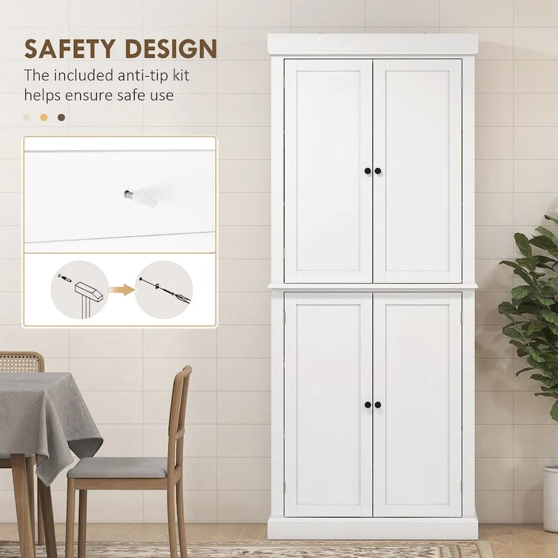 Freestanding Tall Kitchen Pantry Cabinet 4 Doors Adjustable Shelves Black MDF