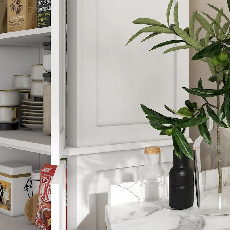 Freestanding Tall Kitchen Pantry Cabinet 4 Doors Adjustable Shelves Black MDF