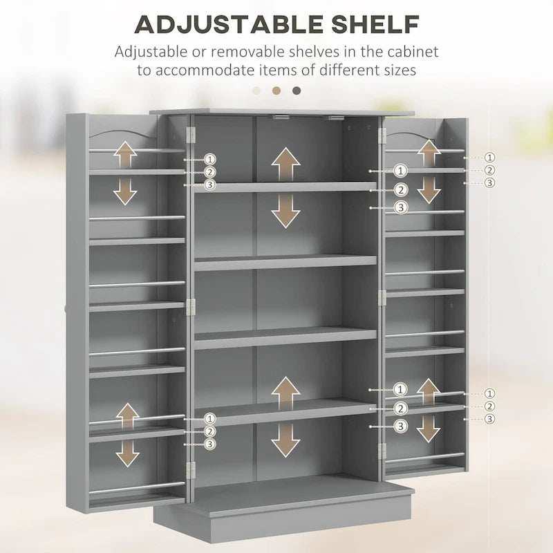 Freestanding Tall Kitchen Pantry Cabinet 4 Doors Adjustable Shelves Black MDF