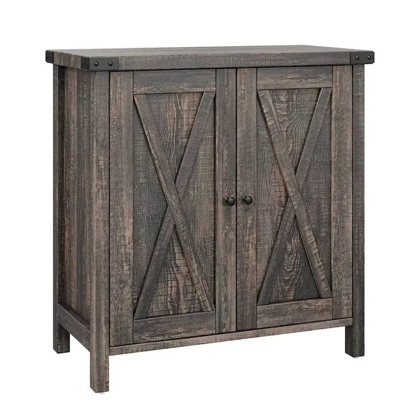 Rustic Barn Door Buffet Cabinet with Adjustable Shelves, Gray-Brown