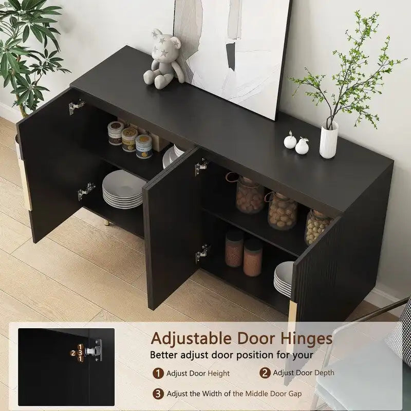 Fluted Panel Sideboard Storage Cabinet with Gold Legs White Black