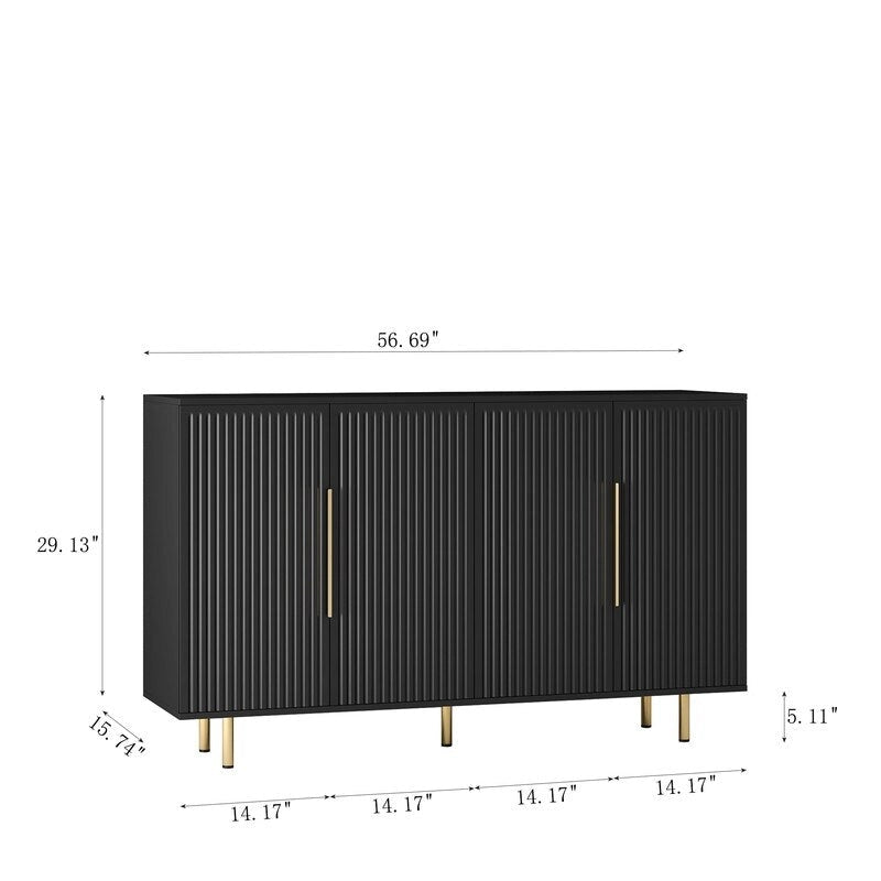 Fluted Panel Sideboard Storage Cabinet with Gold Legs White Black