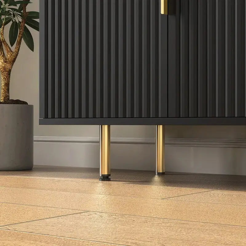 Fluted Panel Sideboard Storage Cabinet with Gold Legs White Black