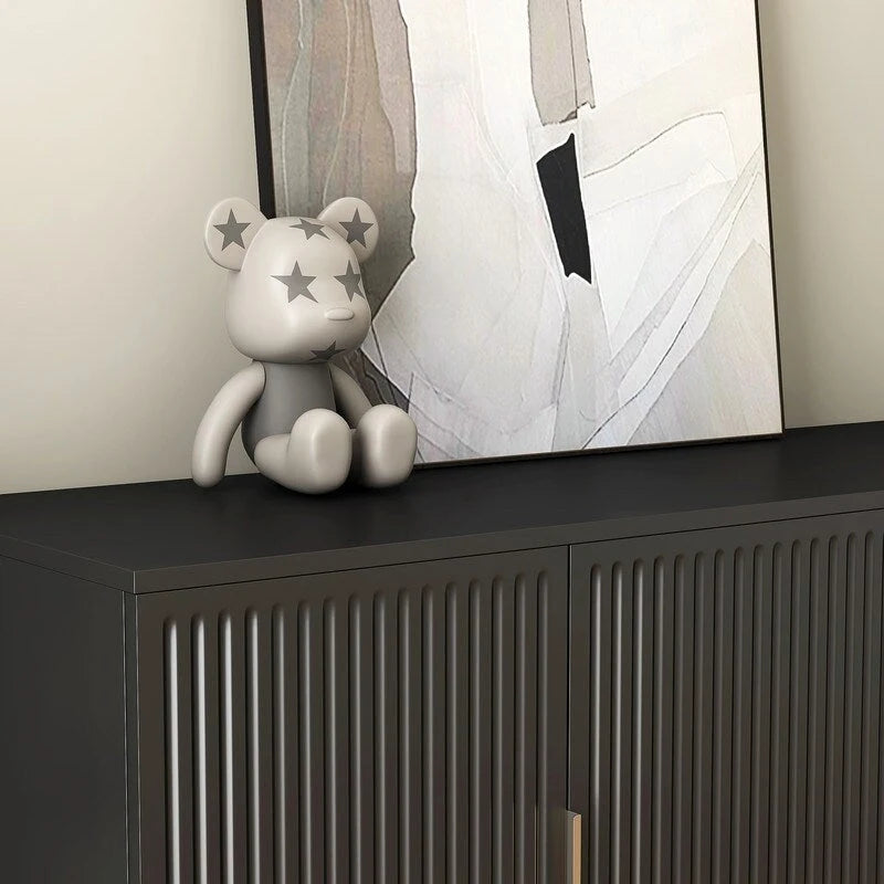 Fluted Panel Sideboard Storage Cabinet with Gold Legs White Black