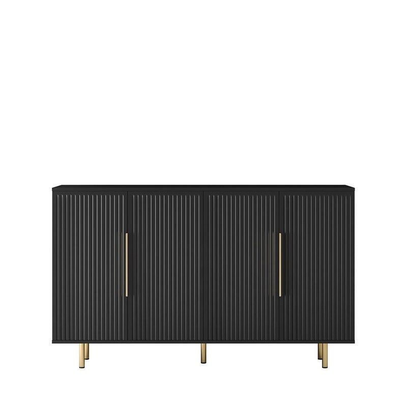 Fluted Panel Sideboard Storage Cabinet with Gold Legs White Black