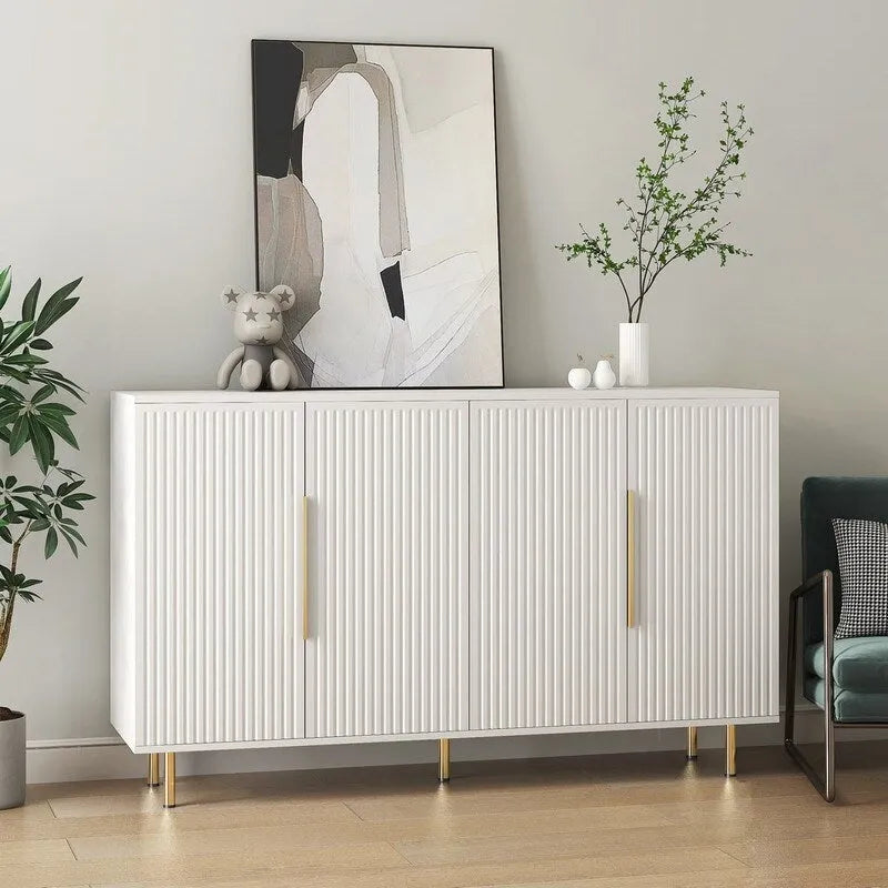Fluted Panel Sideboard Storage Cabinet with Gold Legs White Black