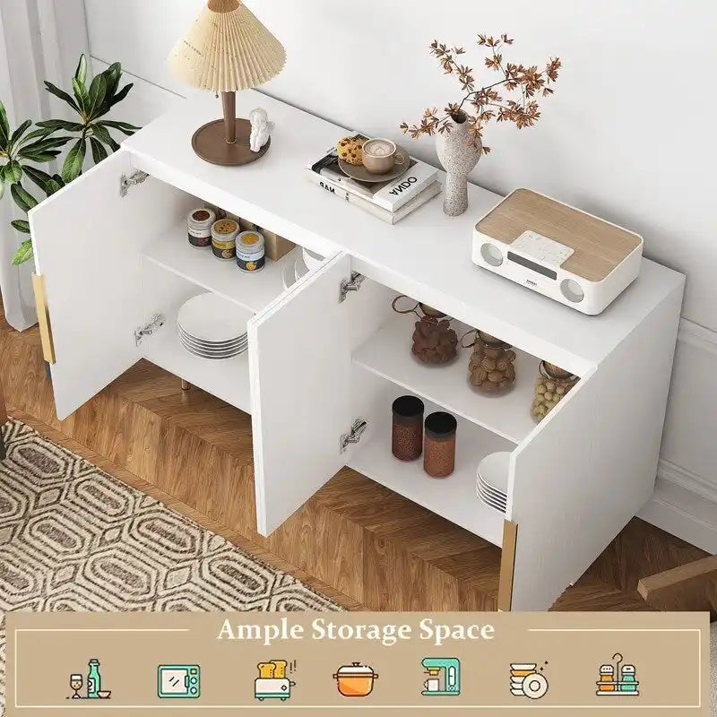 Fluted Panel Sideboard Storage Cabinet with Gold Legs White Black