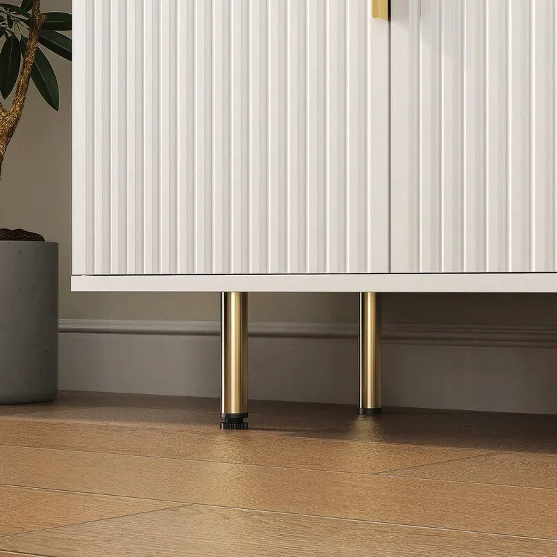 Fluted Panel Sideboard Storage Cabinet with Gold Legs White Black