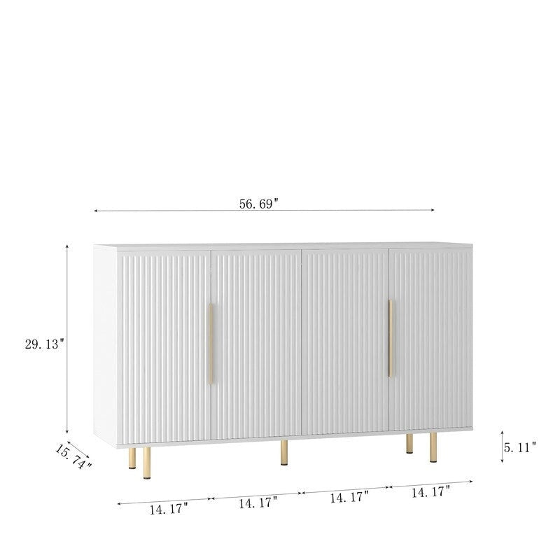 Fluted Panel Sideboard Storage Cabinet with Gold Legs White Black