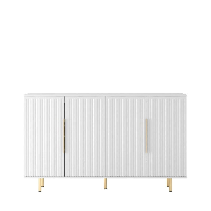 Fluted Panel Sideboard Storage Cabinet with Gold Legs White Black
