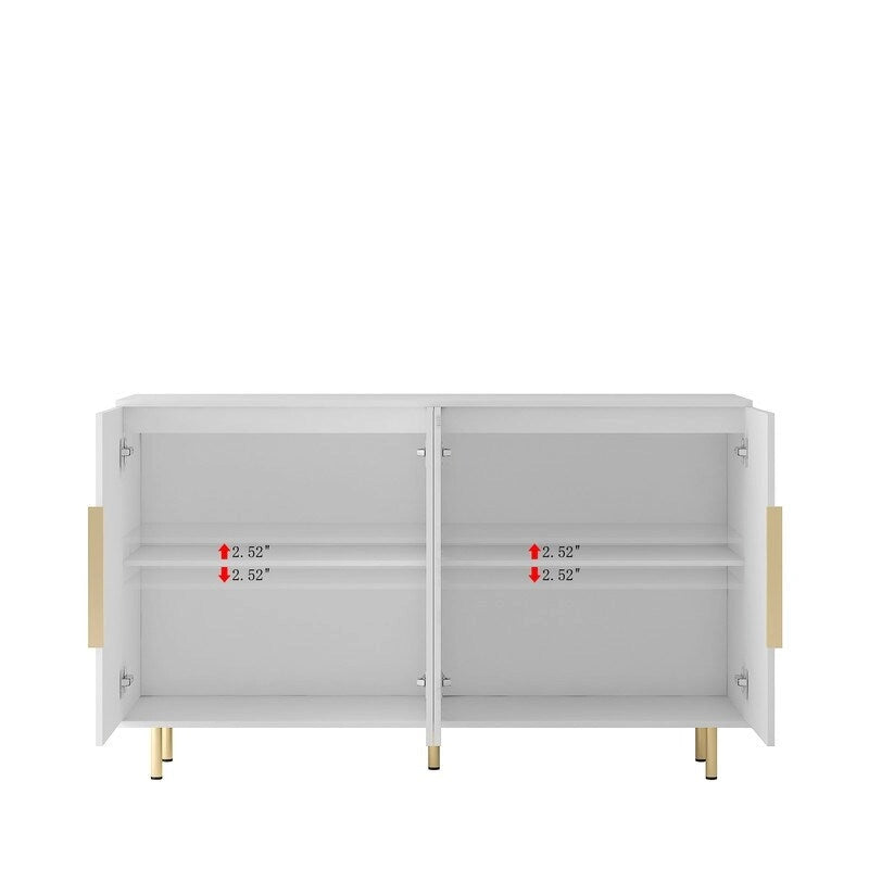 Fluted Panel Sideboard Storage Cabinet with Gold Legs White Black