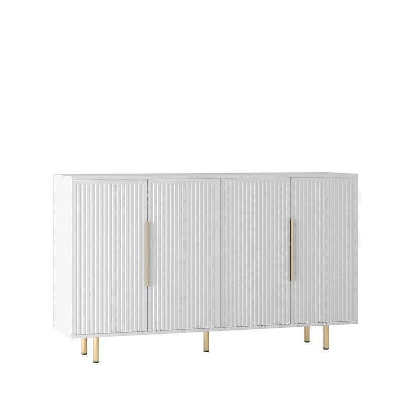 Fluted Panel Sideboard Storage Cabinet with Gold Legs White Black