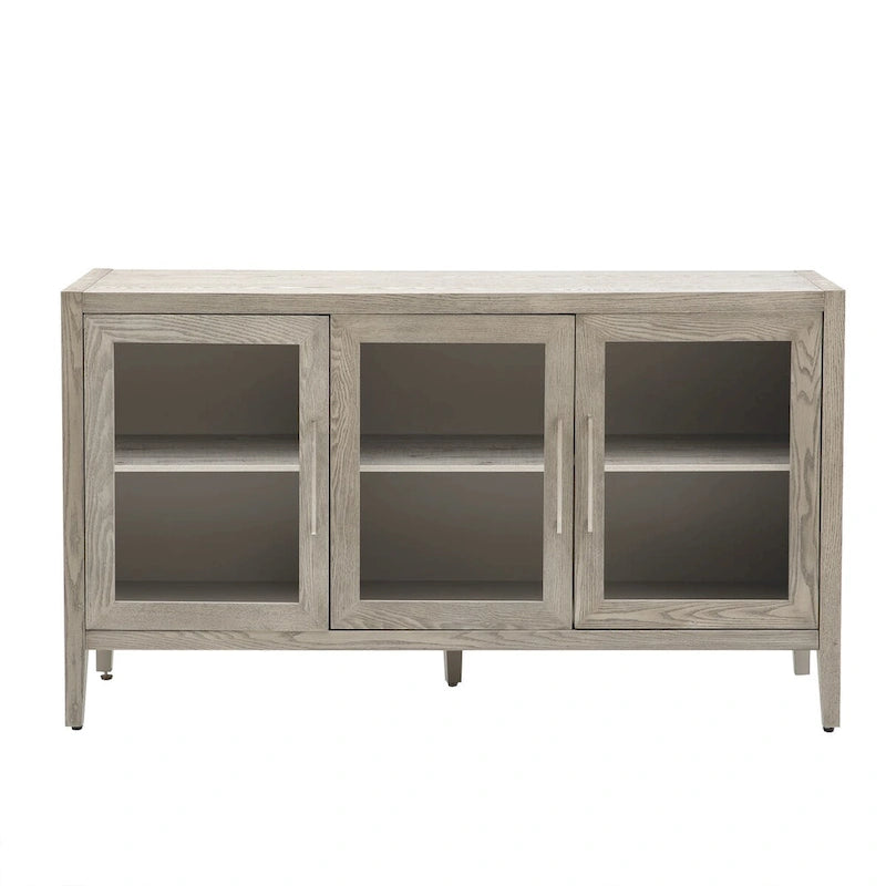 Tempered Glass Door Sideboard Cabinet with Adjustable Shelves and Metal Legs