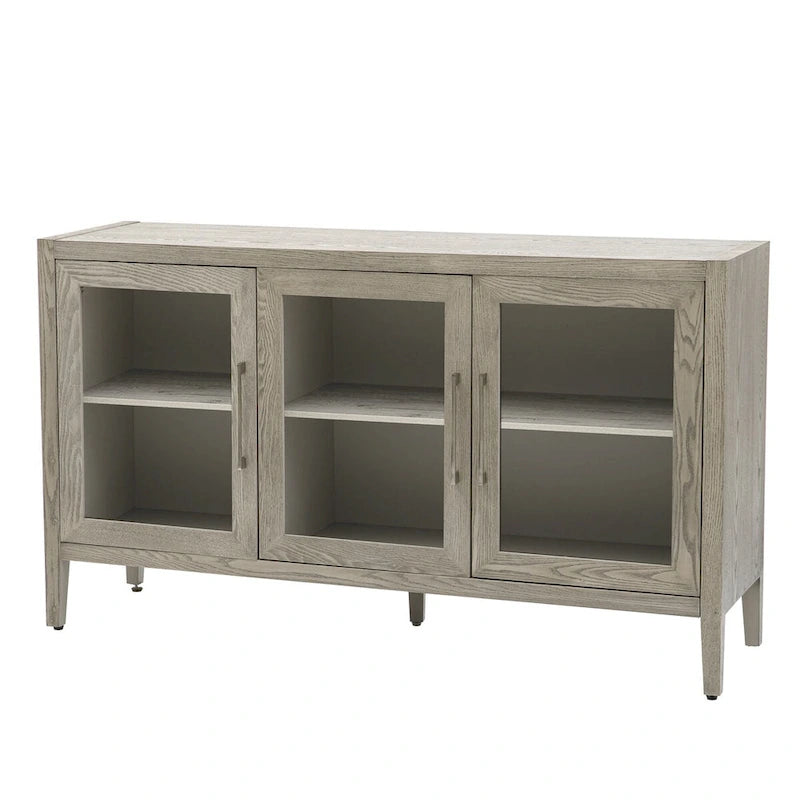 Tempered Glass Door Sideboard Cabinet with Adjustable Shelves and Metal Legs