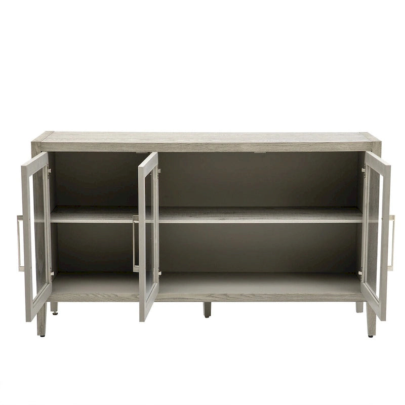 Tempered Glass Door Sideboard Cabinet with Adjustable Shelves and Metal Legs