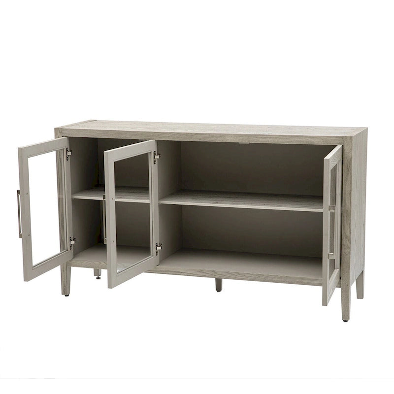 Tempered Glass Door Sideboard Cabinet with Adjustable Shelves and Metal Legs