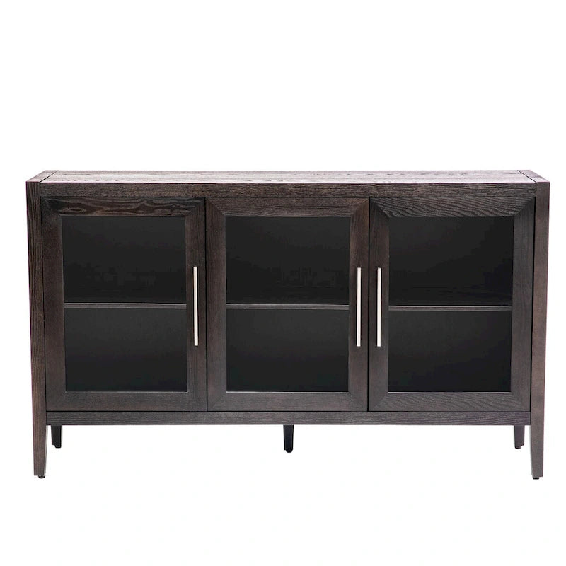 Tempered Glass Door Sideboard Cabinet with Adjustable Shelves and Metal Legs