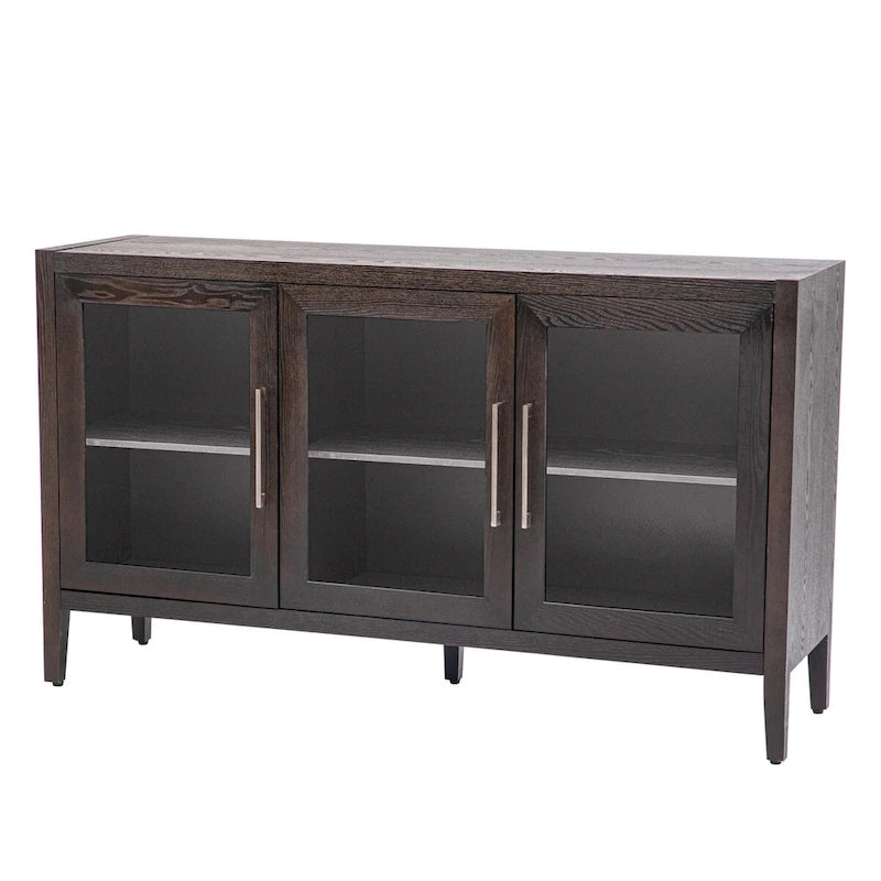 Tempered Glass Door Sideboard Cabinet with Adjustable Shelves and Metal Legs