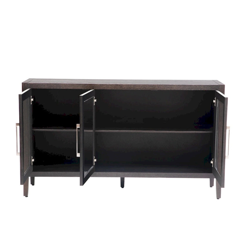 Tempered Glass Door Sideboard Cabinet with Adjustable Shelves and Metal Legs