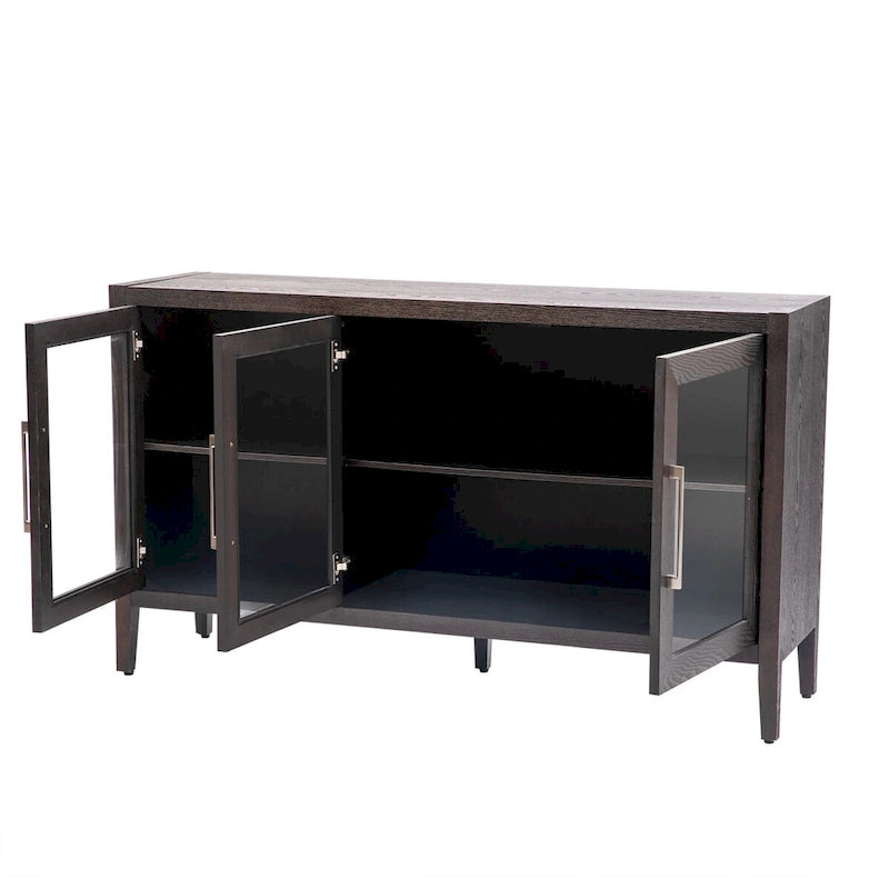 Tempered Glass Door Sideboard Cabinet with Adjustable Shelves and Metal Legs