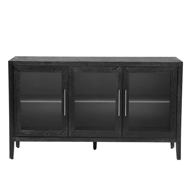 Tempered Glass Door Sideboard Cabinet with Adjustable Shelves and Metal Legs