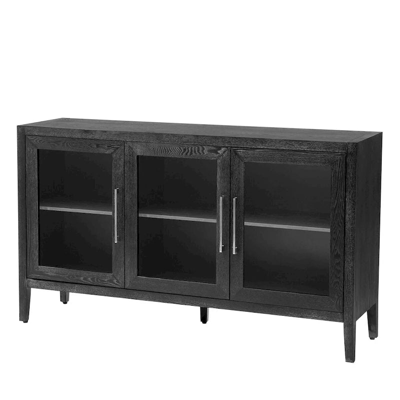 Tempered Glass Door Sideboard Cabinet with Adjustable Shelves and Metal Legs