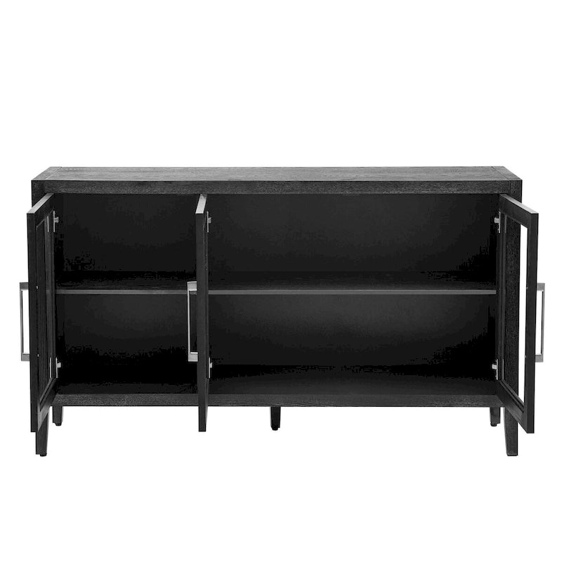 Tempered Glass Door Sideboard Cabinet with Adjustable Shelves and Metal Legs