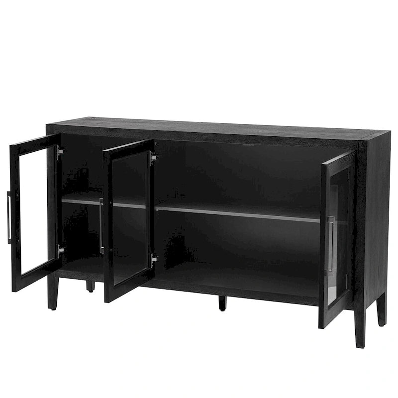 Tempered Glass Door Sideboard Cabinet with Adjustable Shelves and Metal Legs