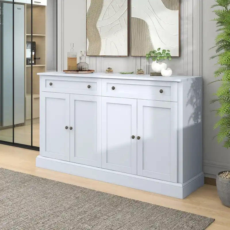 White Sideboard Buffet Cabinet with 4 Doors and 2 Drawers