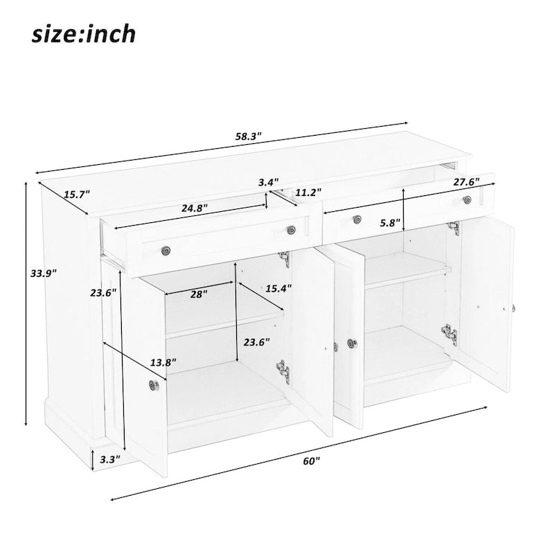 White Sideboard Buffet Cabinet with 4 Doors and 2 Drawers