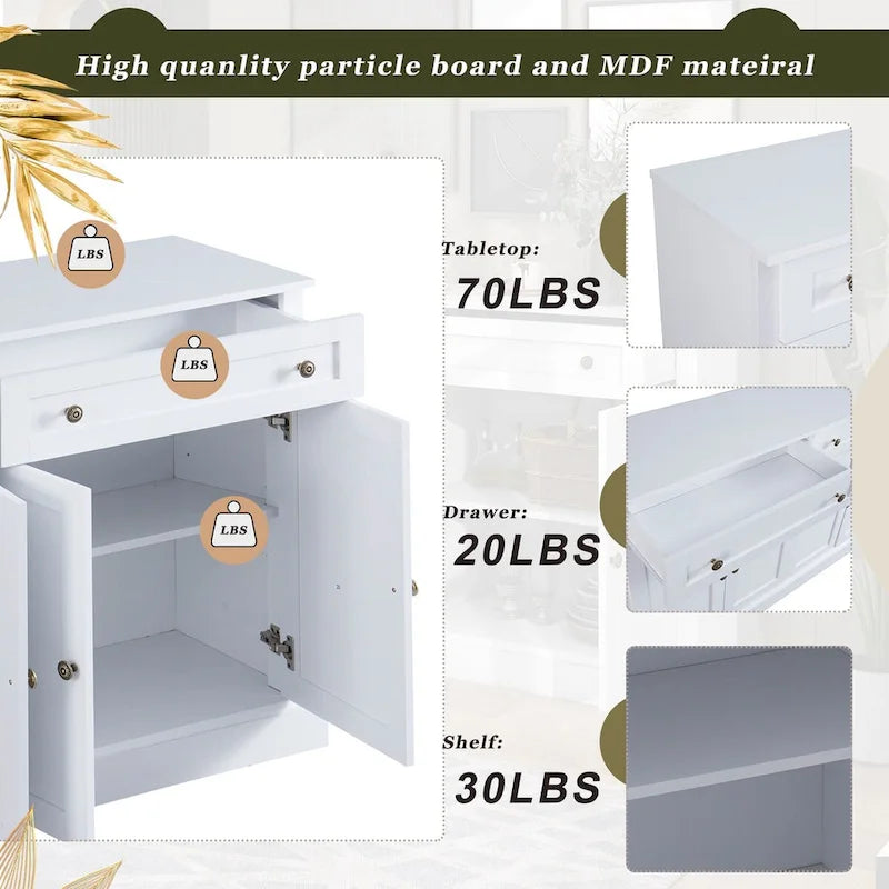 White Sideboard Buffet Cabinet with 4 Doors and 2 Drawers