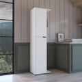 Tall White Single Door Four Shelf Engineered Wood Storage Cabinet