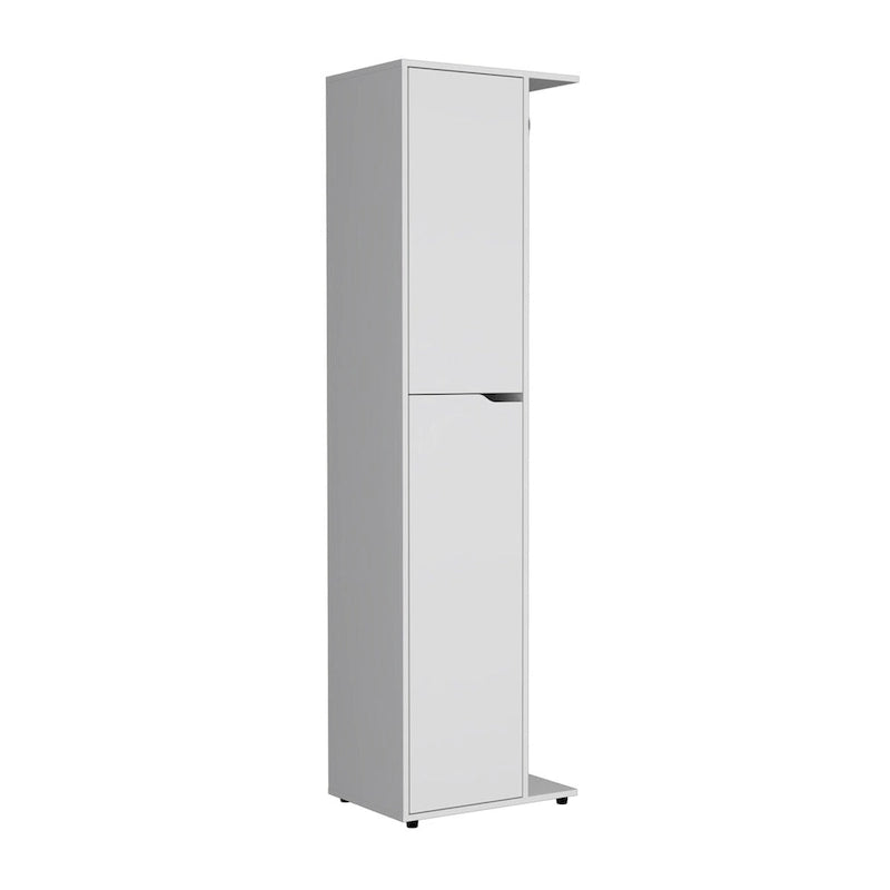 Tall White Single Door Four Shelf Engineered Wood Storage Cabinet