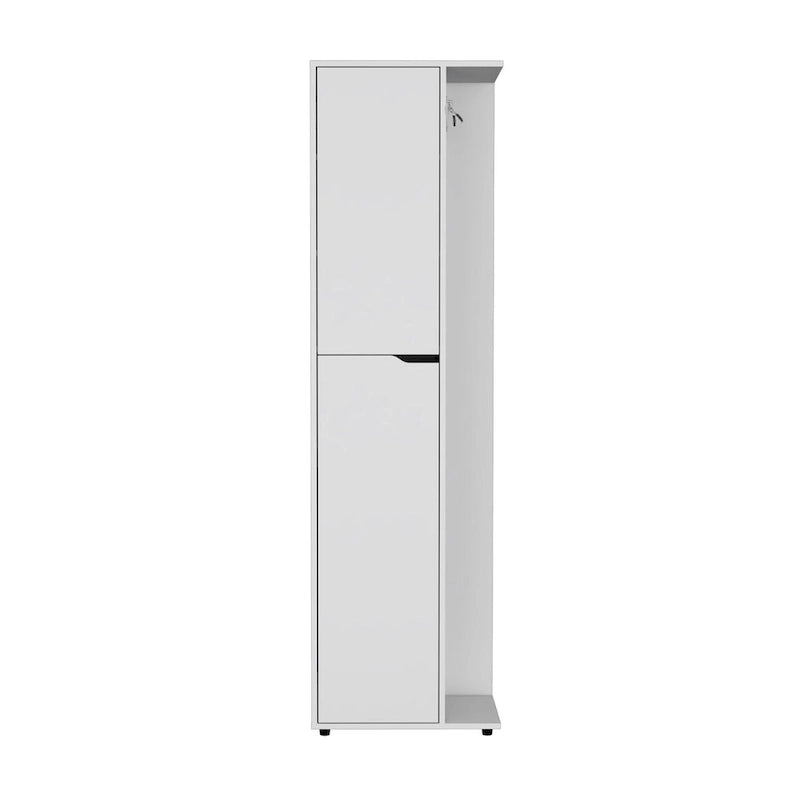 Tall White Single Door Four Shelf Engineered Wood Storage Cabinet