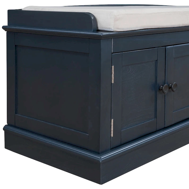 Cushioned Storage Bench with 4 Doors, Espresso & Antique Navy Shoe Bench for Entryway