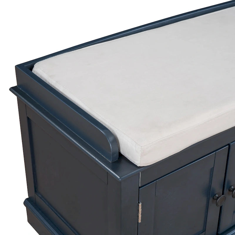 Cushioned Storage Bench with 4 Doors, Espresso & Antique Navy Shoe Bench for Entryway