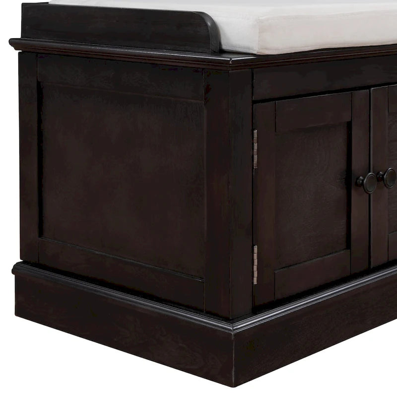 Cushioned Storage Bench with 4 Doors, Espresso & Antique Navy Shoe Bench for Entryway
