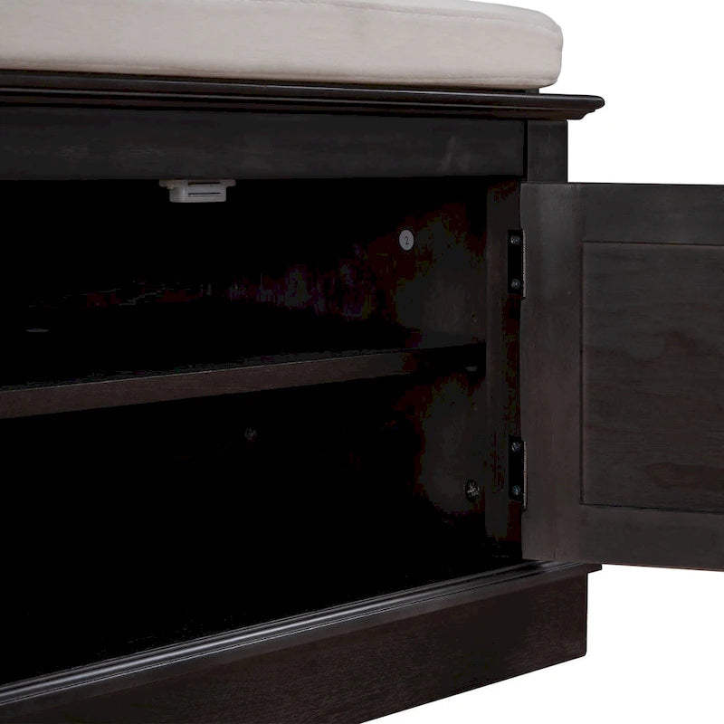 Cushioned Storage Bench with 4 Doors, Espresso & Antique Navy Shoe Bench for Entryway