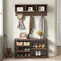 Entryway Shoe Bench with Wall Shelf and Coat Hooks Rustic
