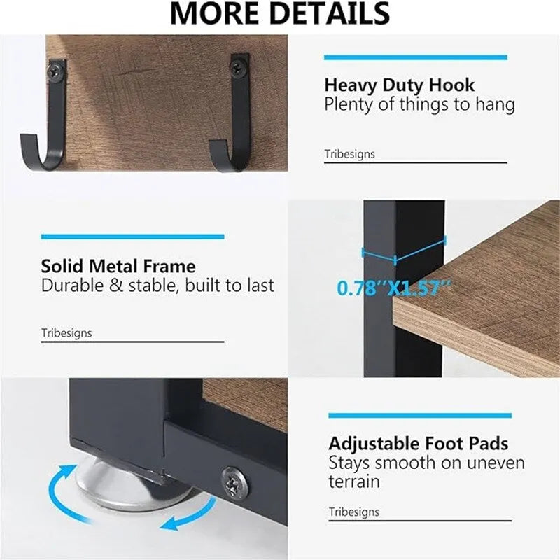 Entryway Shoe Bench with Wall Shelf and Coat Hooks Rustic
