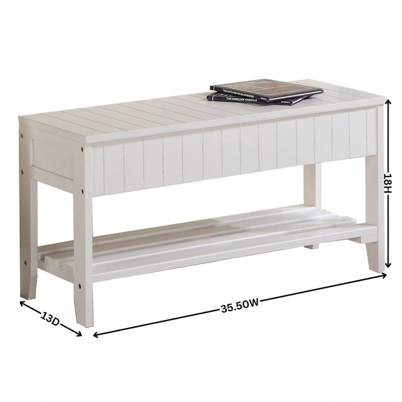 Entryway Storage Bench Solid Wood Flip Top Slatted Shelf Cherry