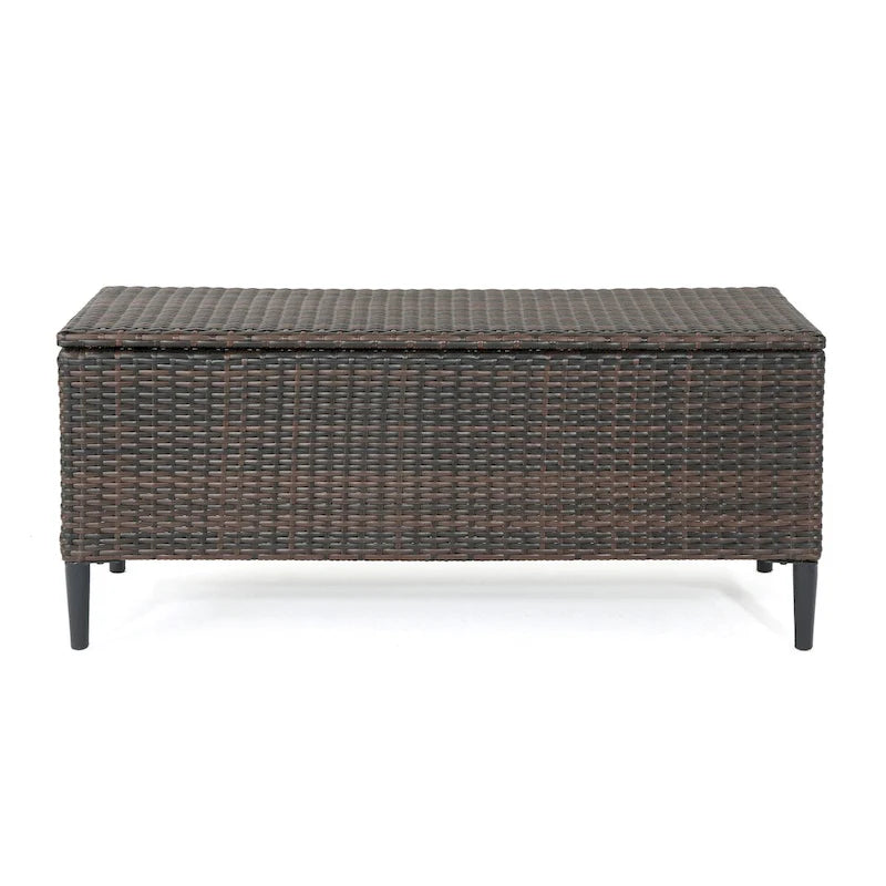 Outdoor Wicker Storage Bench with Lid, Brown Multi & Grey