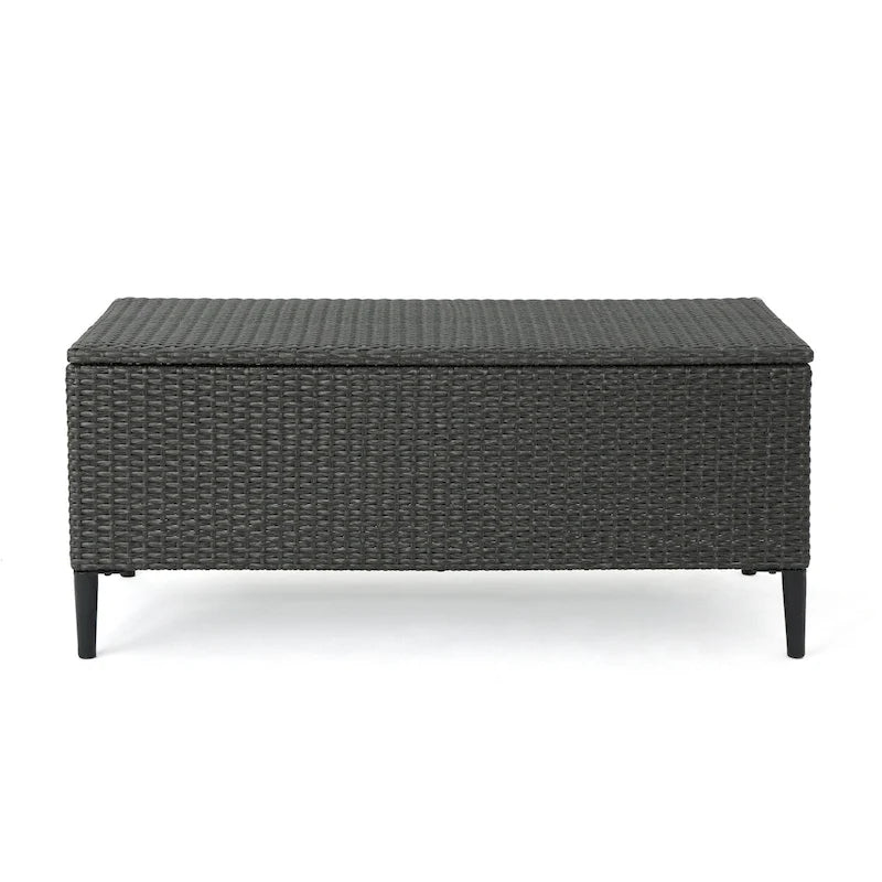 Banc de rangement d'extérieur en osier avec couvercle, marron multi et gris