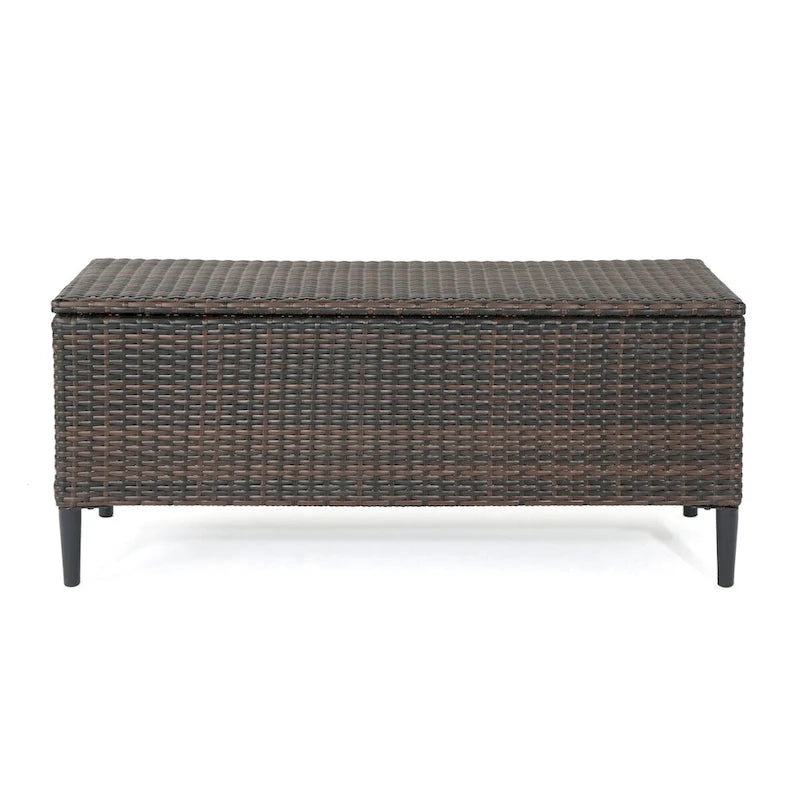 Outdoor Wicker Storage Bench with Lid, Brown Multi & Grey