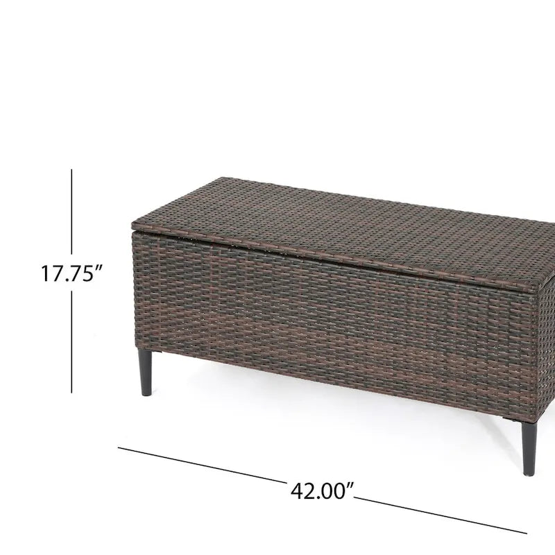 Outdoor Wicker Storage Bench with Lid, Brown Multi & Grey