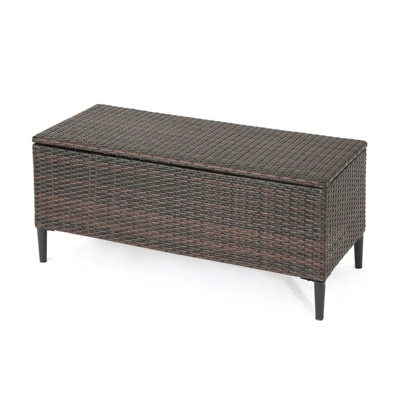Outdoor Wicker Storage Bench with Lid, Brown Multi & Grey