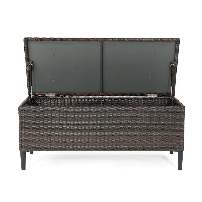 Outdoor Wicker Storage Bench with Lid, Brown Multi & Grey