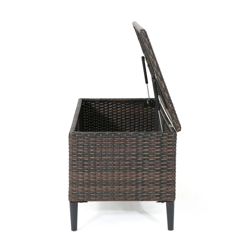 Outdoor Wicker Storage Bench with Lid, Brown Multi & Grey