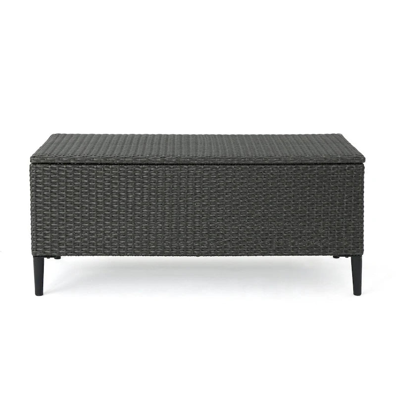 Outdoor Wicker Storage Bench with Lid, Brown Multi & Grey